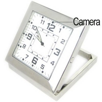 Silvery Square Alarm Clock Design Mini Spy Camera with 1/4 COMS Image Sensor